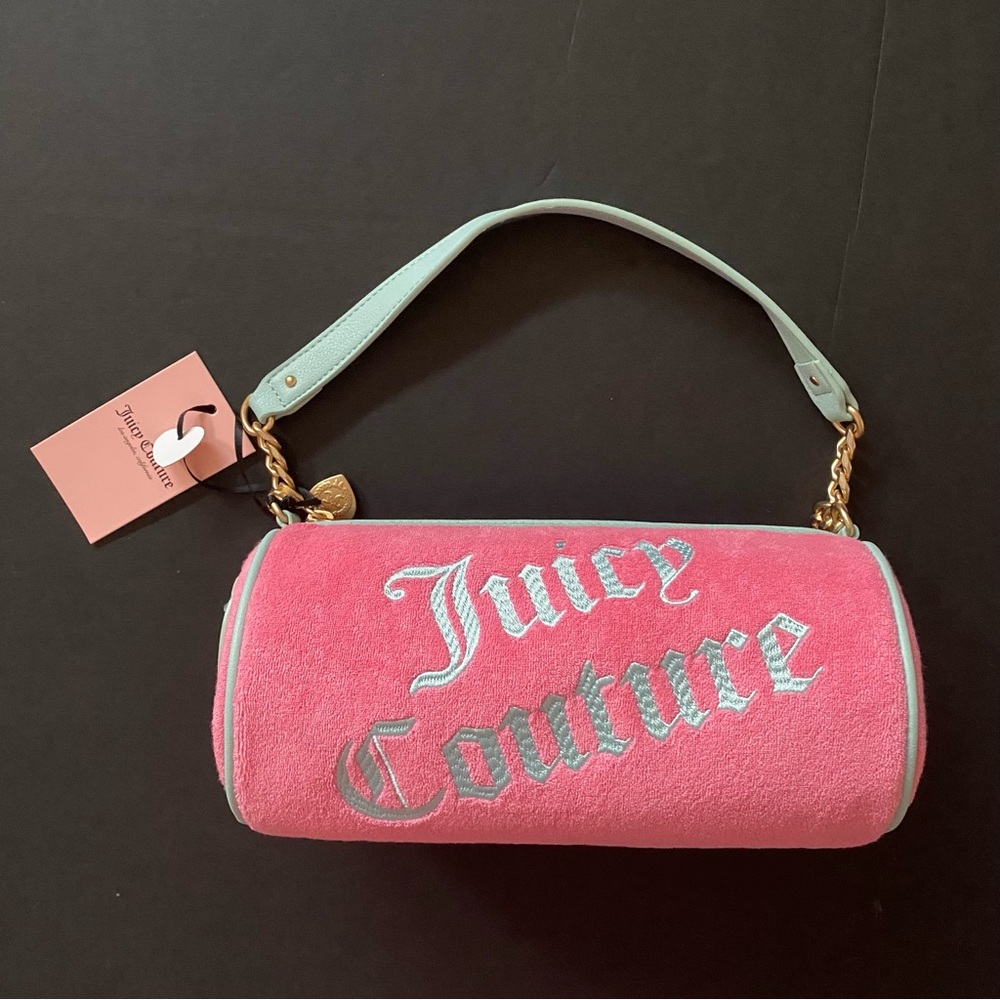 Juicy Couture Terrycloth Barrel Bag Chains Pink Lemonade Blue Turquoise